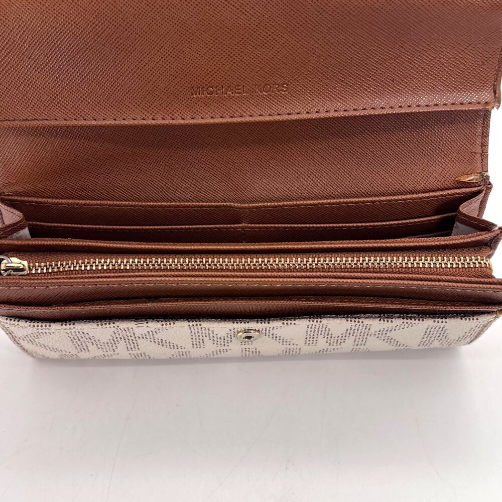 Michael Kors Jet Set Beige Monogram Continental Wallet Zip Around Compartments - Picture 7 of 16